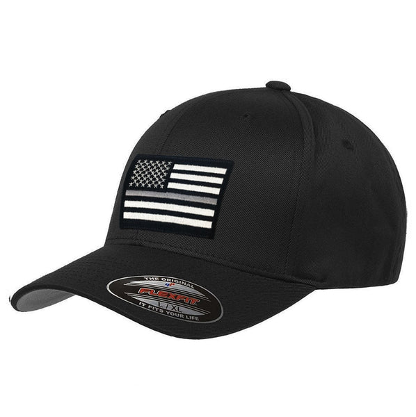 USA Black Thin Thin Line Hat, FlexFit Line Blue Silver -