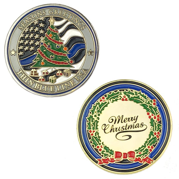 Limited Edition Christmas Challenge Coin Thin Blue Line USA