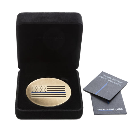 18kt Gold-Plated Challenge Coin, Special Edition, Thin Blue Line + Gift Box