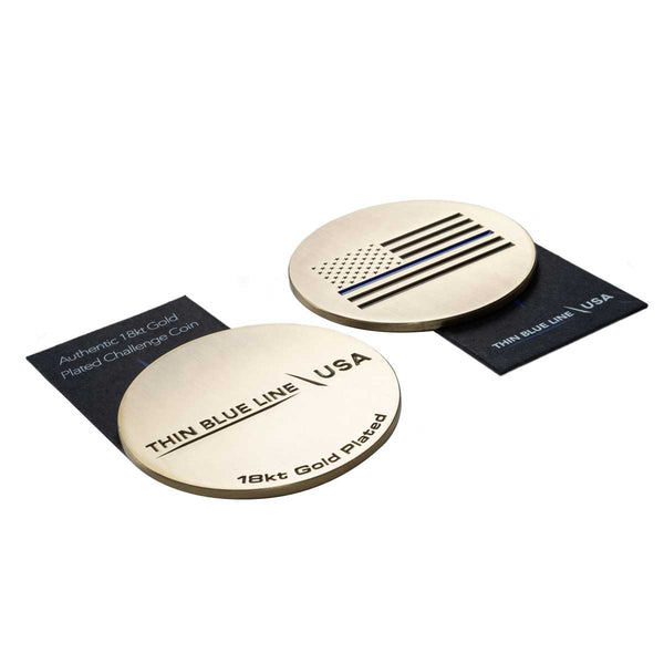 18kt Gold-Plated Challenge Coin, Special Edition, Thin Blue Line + Gift Box