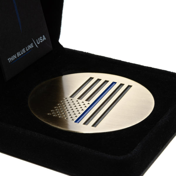 18kt Gold-Plated Challenge Coin, Special Edition, Thin Blue Line + Gift Box