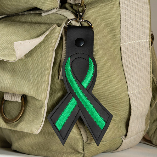Thin Green Line Leather Ribbon Keychain