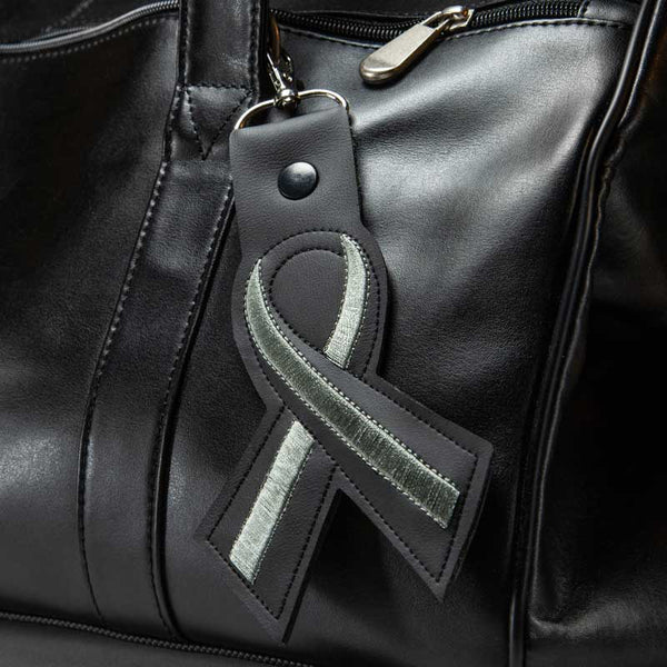 Thin Silver Line Leather Ribbon Keychain