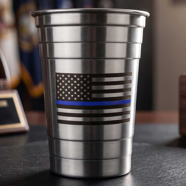 Thin Blue Line 16 Oz. Stainless Steel Cup