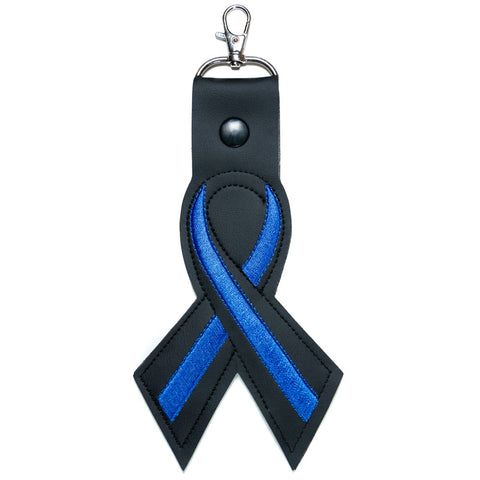 Thin Blue Line Leather Ribbon Keychain