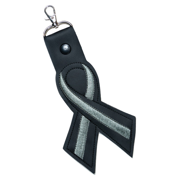 Thin Silver Line Leather Ribbon Keychain