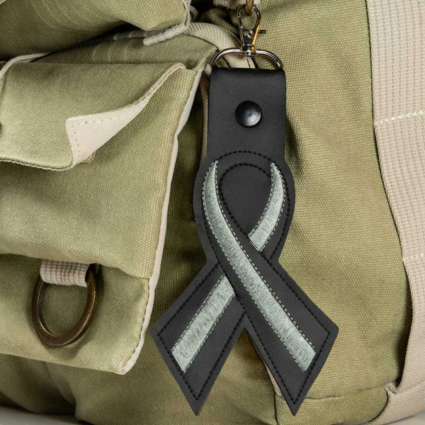 Thin Silver Line Leather Keychain - Thin Blue Line USA