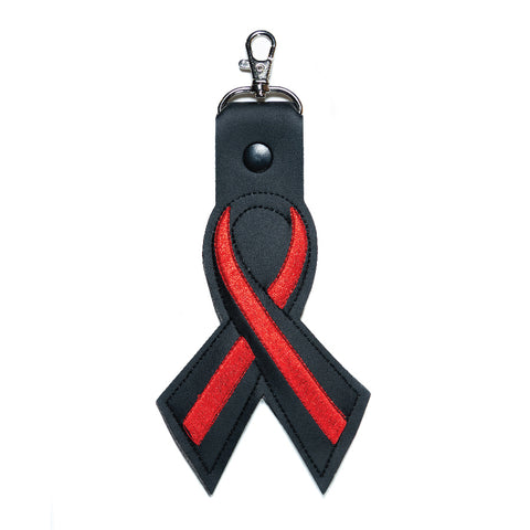 Thin Red Line Leather Ribbon Keychain