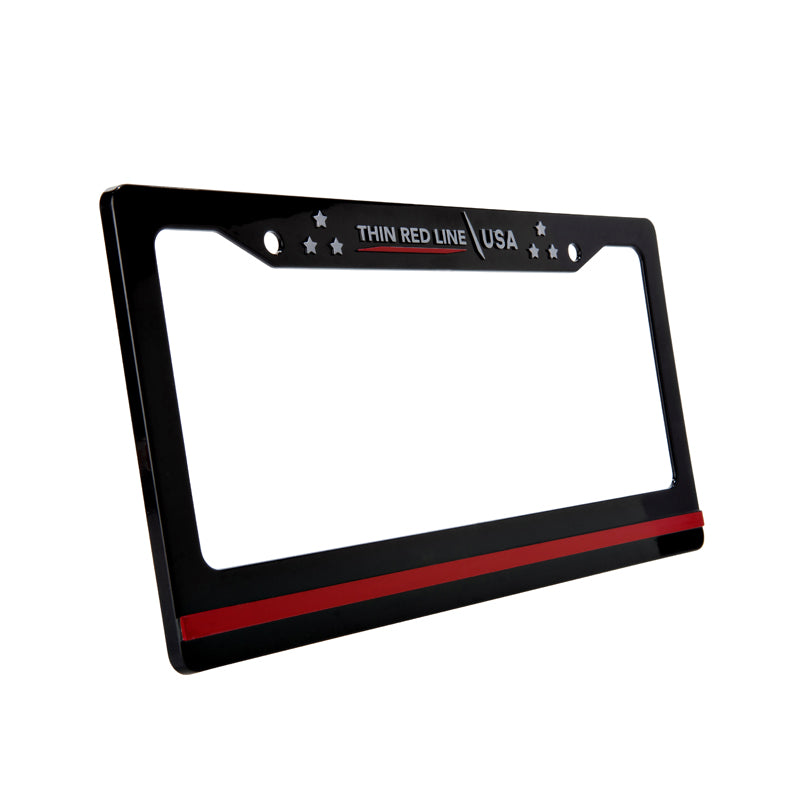 Thin Red Line License Plate Frame - Black Firefighter Tribute Plate Holder