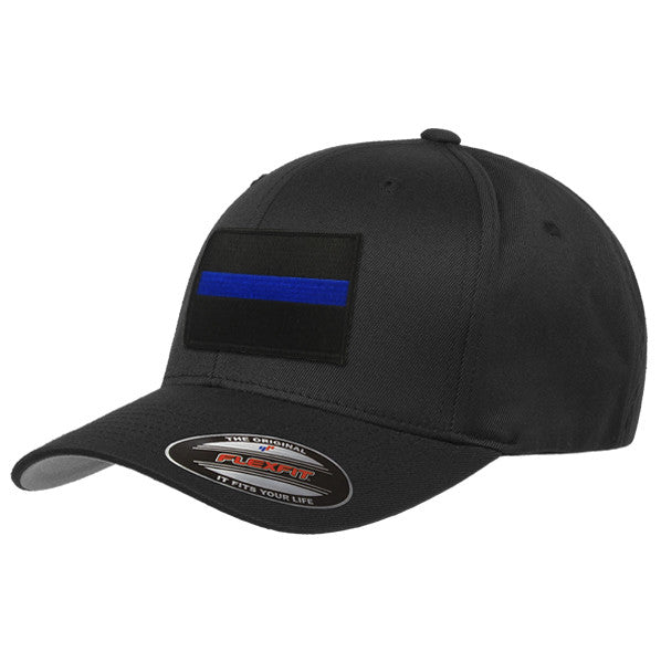 FlexFit Thin Blue Line Black Background Hat, Black