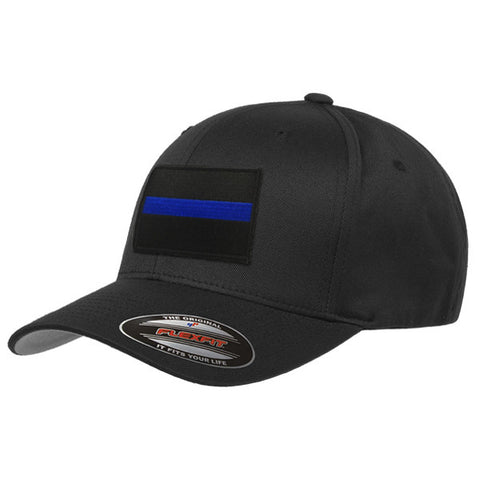 FlexFit Thin Blue Line Black Background Hat, Black