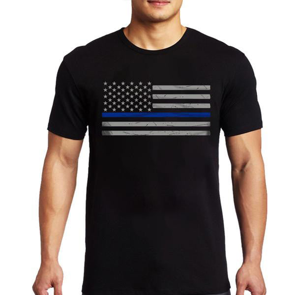 I stor skala kontrollere Monet Thin Blue Line Flag T-Shirt - Thin Blue Line USA