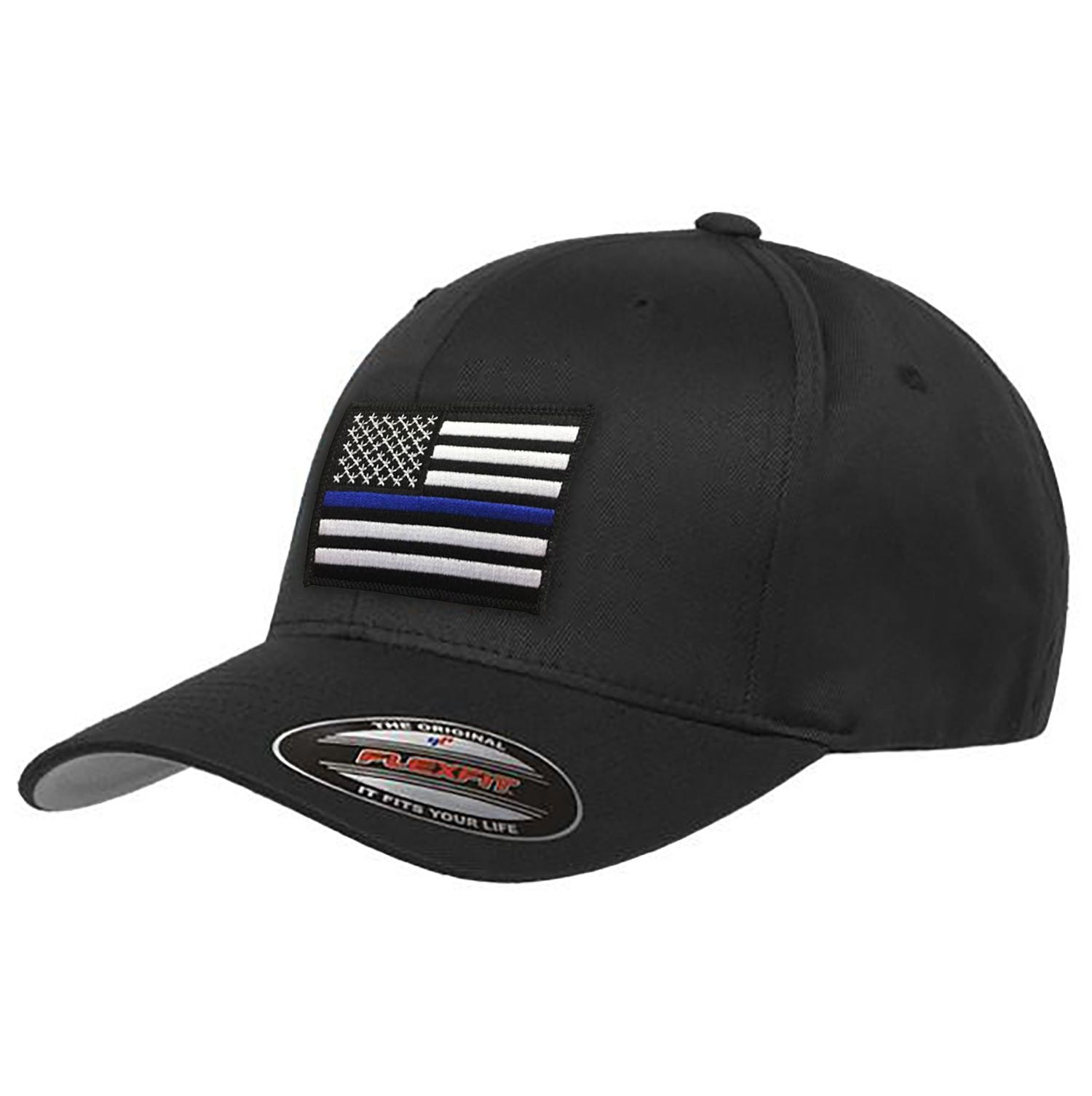 American USA Blue - Flag Line Dual FlexFit Thin Hat, Black