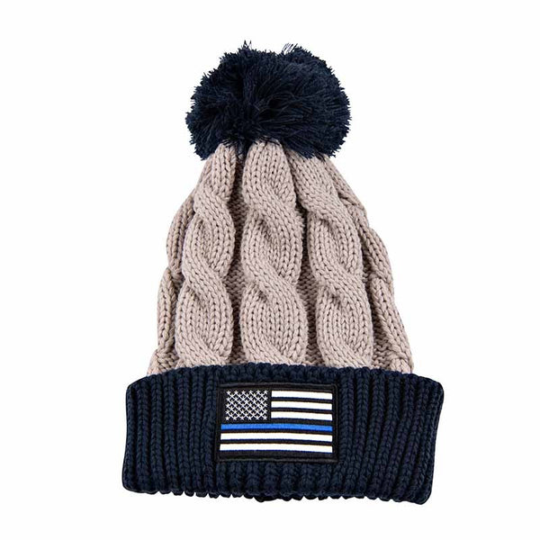 Thin Blue Line Cable Knit Beanie