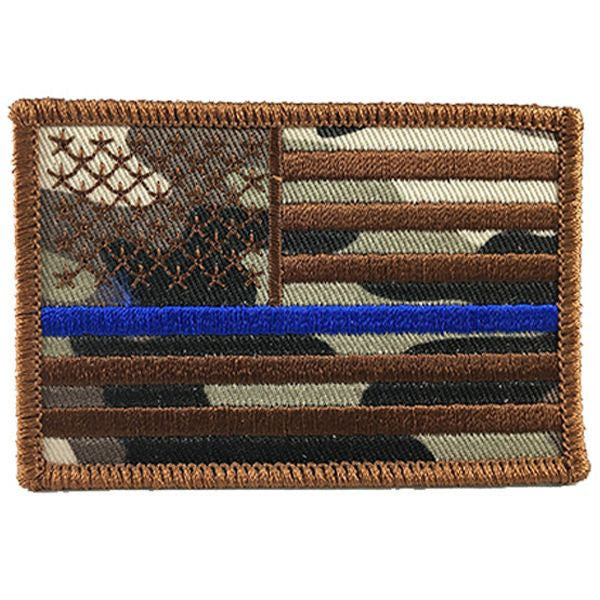 Camo American Flag Thin Blue Line Patch - Sew On