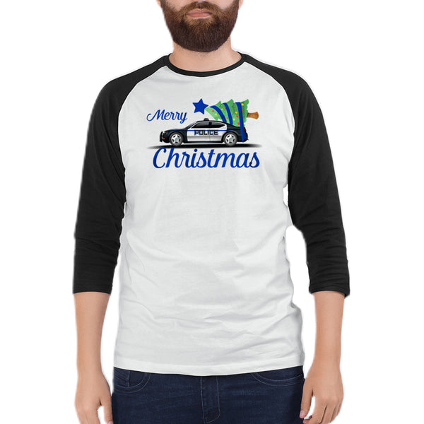 Thin Blue Line - Christmas, Raglan 3/4 Sleeve T-Shirt - Unisex