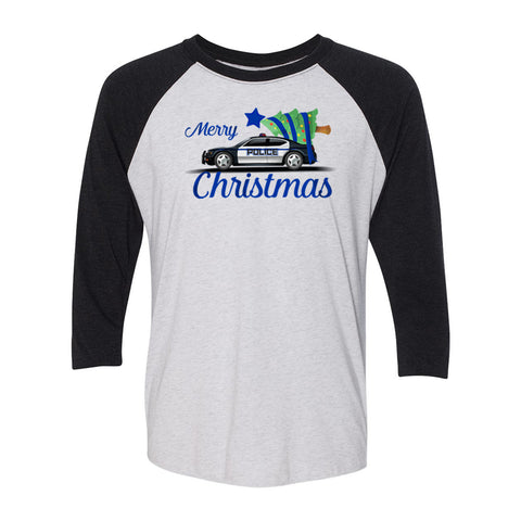 Thin Blue Line - Christmas, Raglan 3/4 Sleeve T-Shirt - Unisex