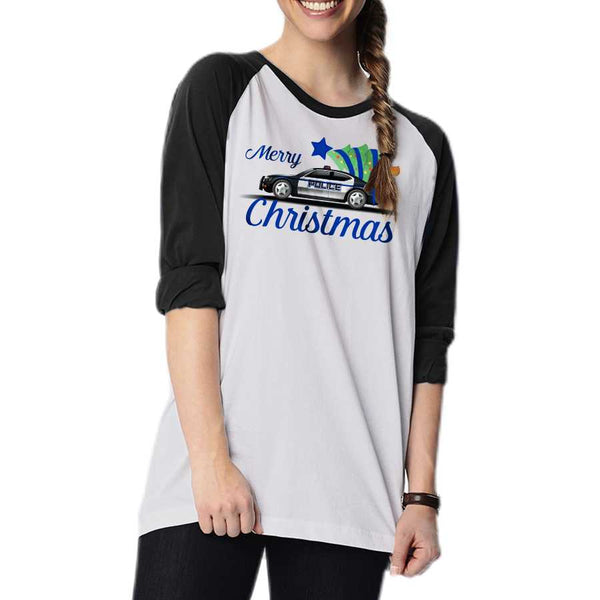 Thin Blue Line - Christmas, Raglan 3/4 Sleeve T-Shirt - Unisex