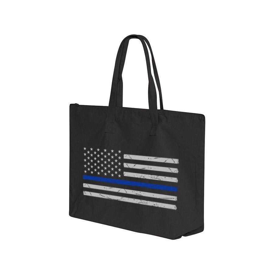 Tote Bag w Flag Thin Blue Line Black
