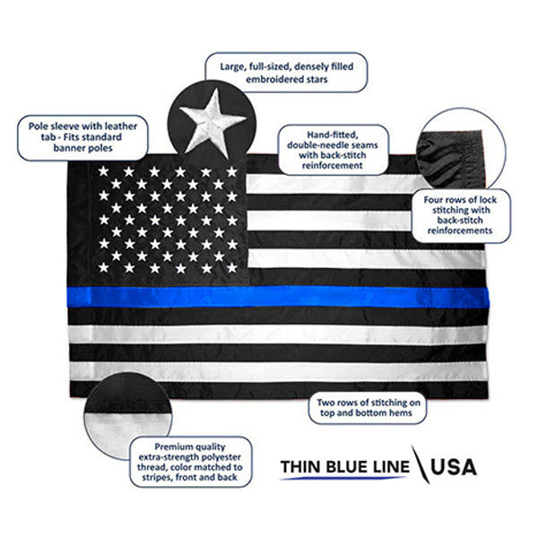 thumbnail interactive-video image 1 of 2x3 Ft Thin Blue Line USA Flag – Red, White & Blue – 100% Polyester – Trade Winds 1 of 5