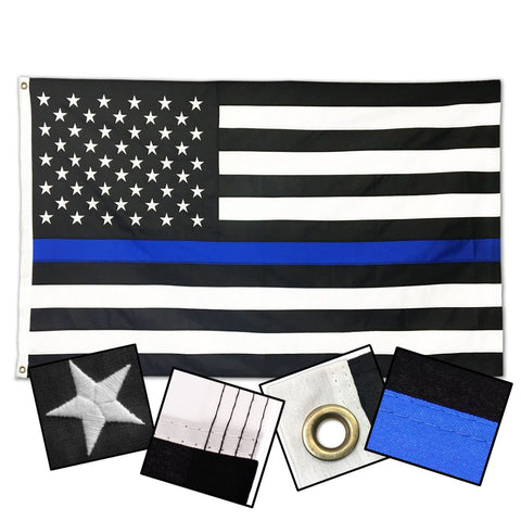 DuraSleek™ - Thin Blue Line American Flag - Sewn & Embroidered (Multiple Sizes)