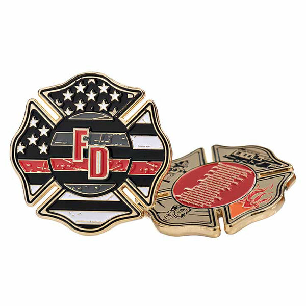 Firefighter's Prayer - Thin Red Line Challenge Coin