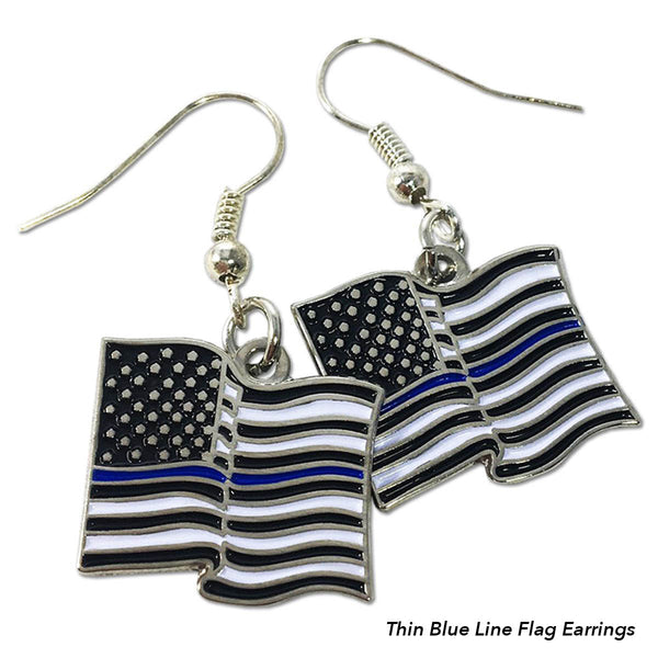 Thin Blue Line Heart Earrings, Rhinestone