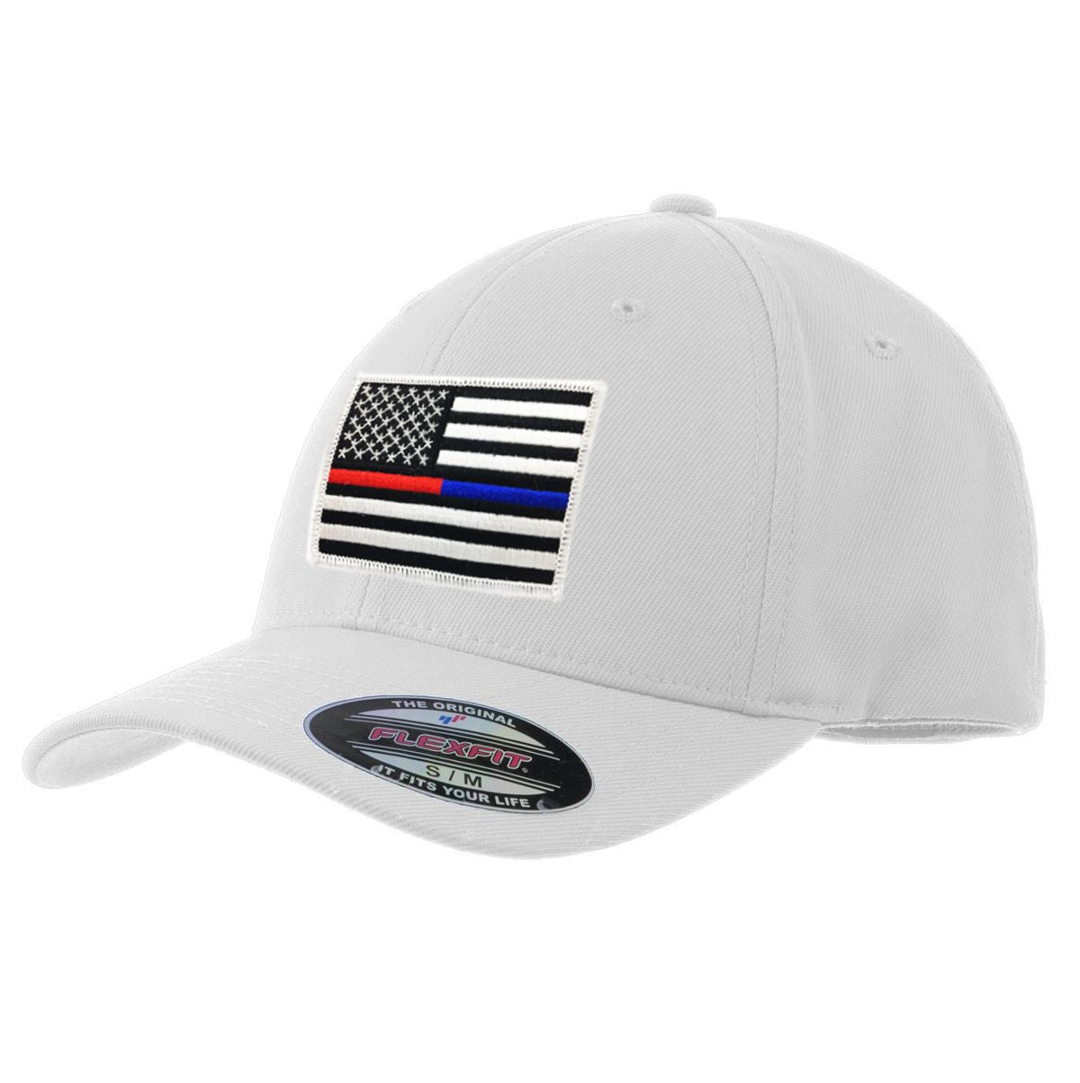 FlexFit Dual American Flag Hat, White - Thin Blue Line USA