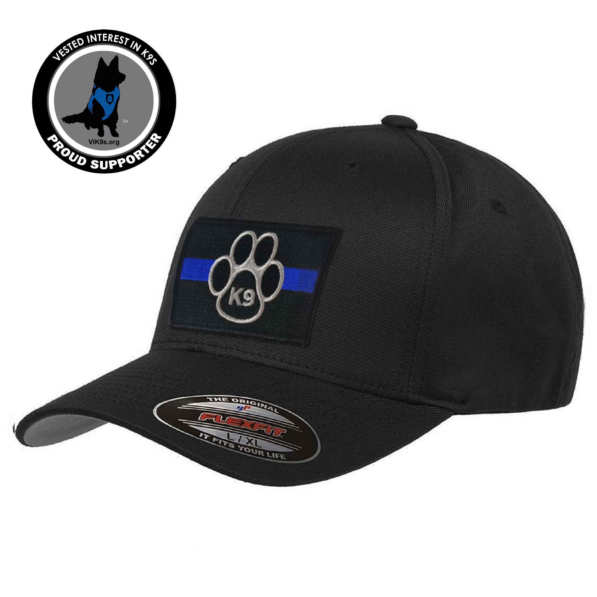 FlexFit Hat K9 Unit, Black - Thin Blue Line USA