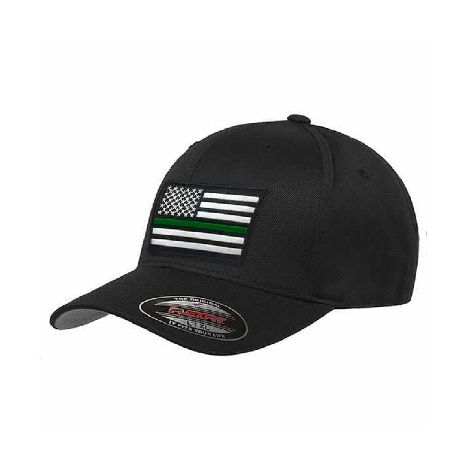 FlexFit Line Line Hat, Black Thin USA Green - Blue Thin