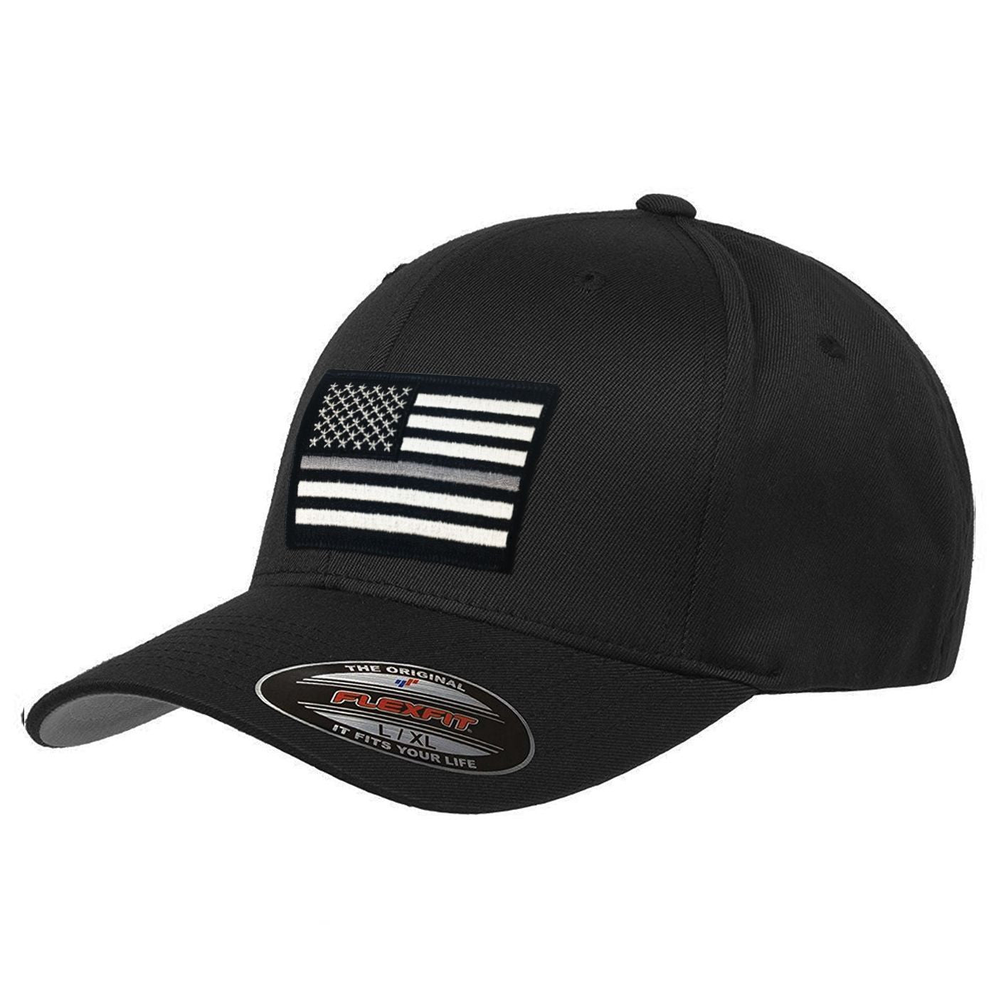 FlexFit Thin Silver Line Hat, Black - Thin Blue Line USA | Flex Caps