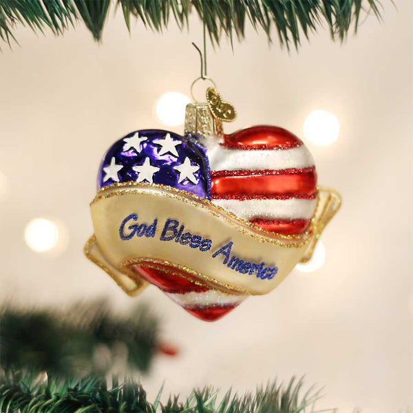 Thin Blue Line Ornament, God Bless America Heart