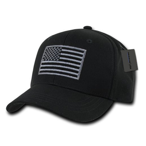 US Flag Embroidered Cap - Black - Thin Blue Line USA