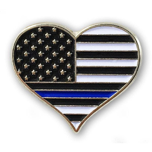 Police Thin Blue Line Heart Badge Reel ID Holder Permanent or