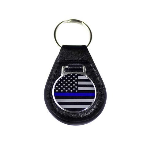 Thin Blue Line Leather Keychain