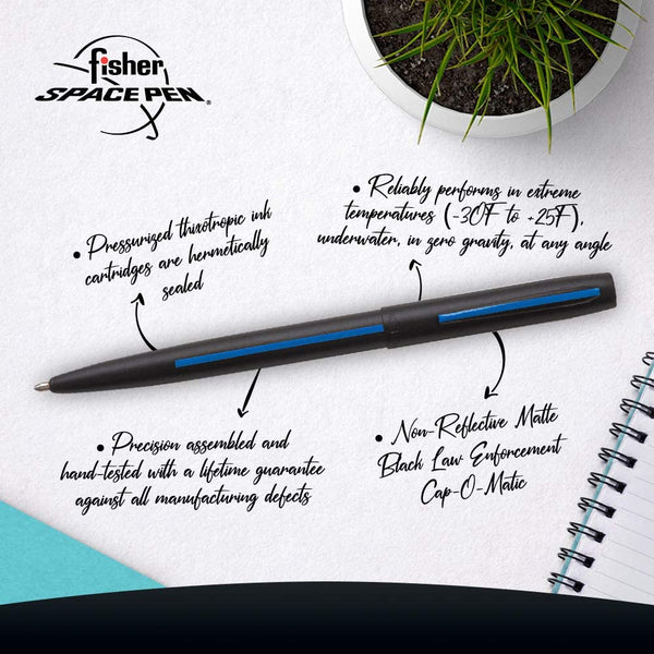 Fisher Space Pen - Thin Blue Line Edition, Matte Black, Box Included for Gifting