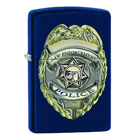 Thin Blue Line Law Enforcement Police Badge, Blue Zippo Lighter