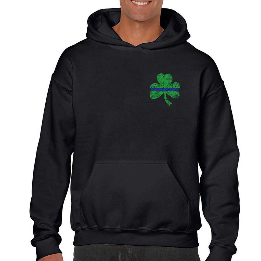 Men s Thin Blue Line St. Patrick s Small Logo Shamrock Hoodie