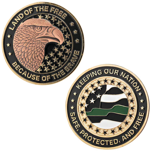 Thin Green Line Challenge Coin - "Keeping Our Nation Safe, Protected, and Free"