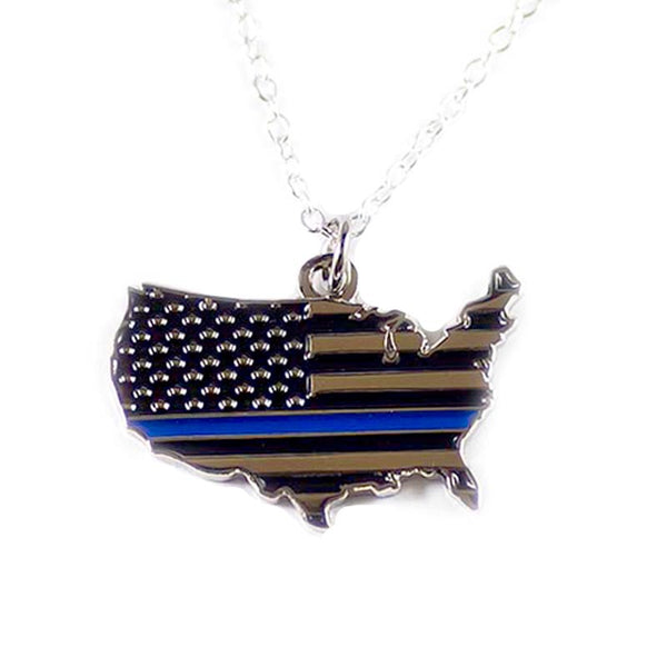 Blue Line Country Thin Blue Line American Flag Country Outline Necklace - Thin Blue Line USA