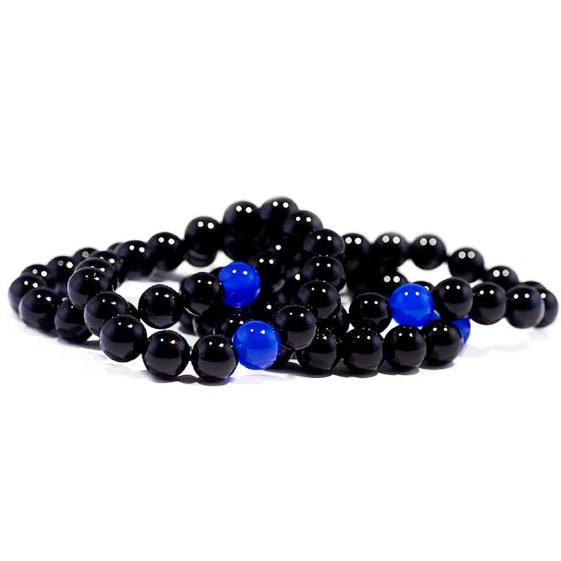 Black and shop blue beaded bracelet