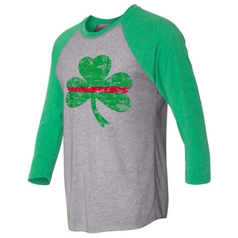 Thin Red Line St. Patrick's Shamrock Raglan 3/4 Sleeve T-Shirt, Unisex
