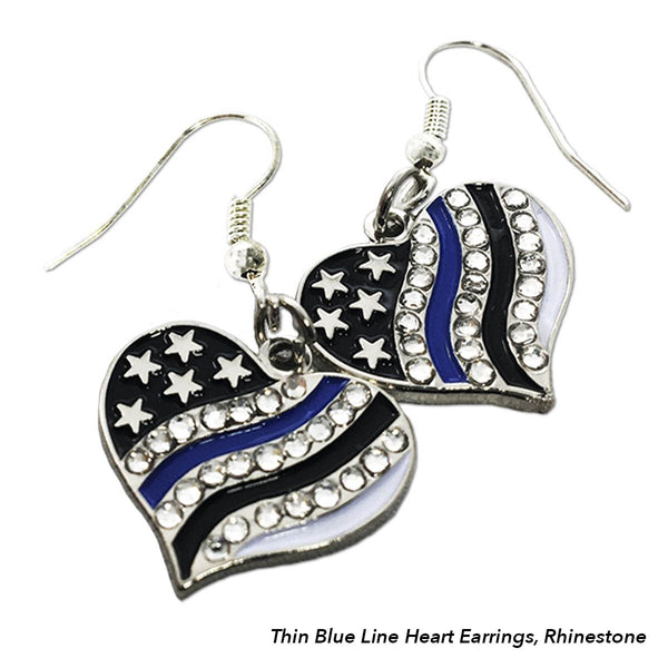 Thin Blue Line Heart Earrings, Enamel
