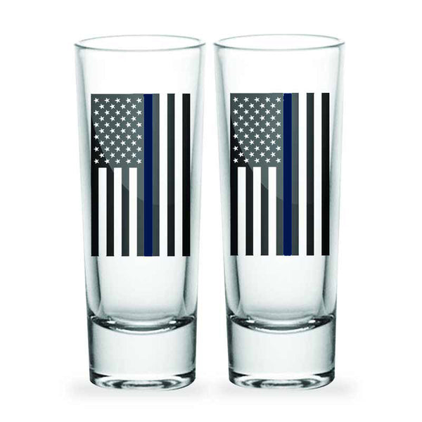 Thin Blue Line Cordial Shot Glasses, 2 Piece Set
