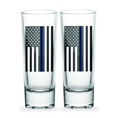 Thin Blue Line Cordial Shot Glasses, 2 Piece Set