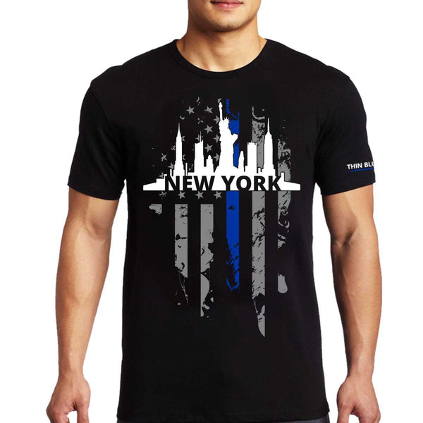 Men's T-Shirt, Thin Blue Line New York City Skyline