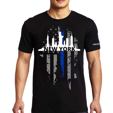 Men's T-Shirt, Thin Blue Line New York City Skyline