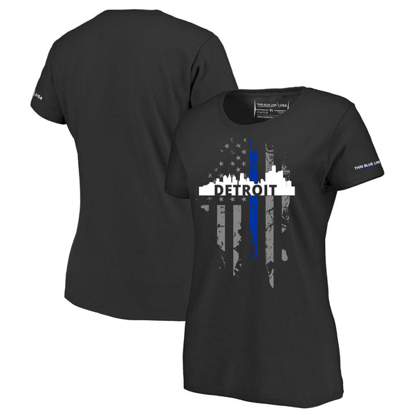 Women's T-Shirt, Thin Blue Line Detroit Skyline