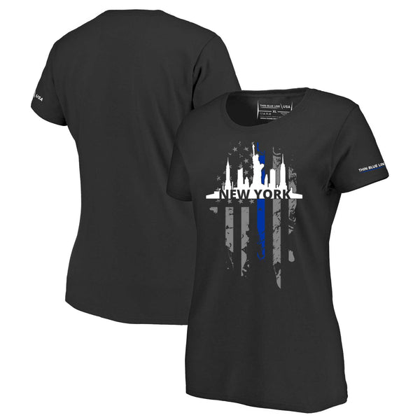 Women's T-Shirt, Thin Blue Line New York City Skyline