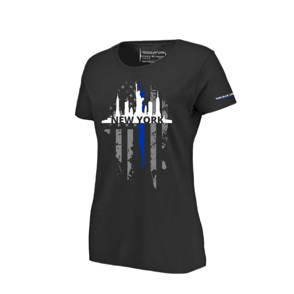 Women's T-Shirt, Thin Blue Line New York City Skyline